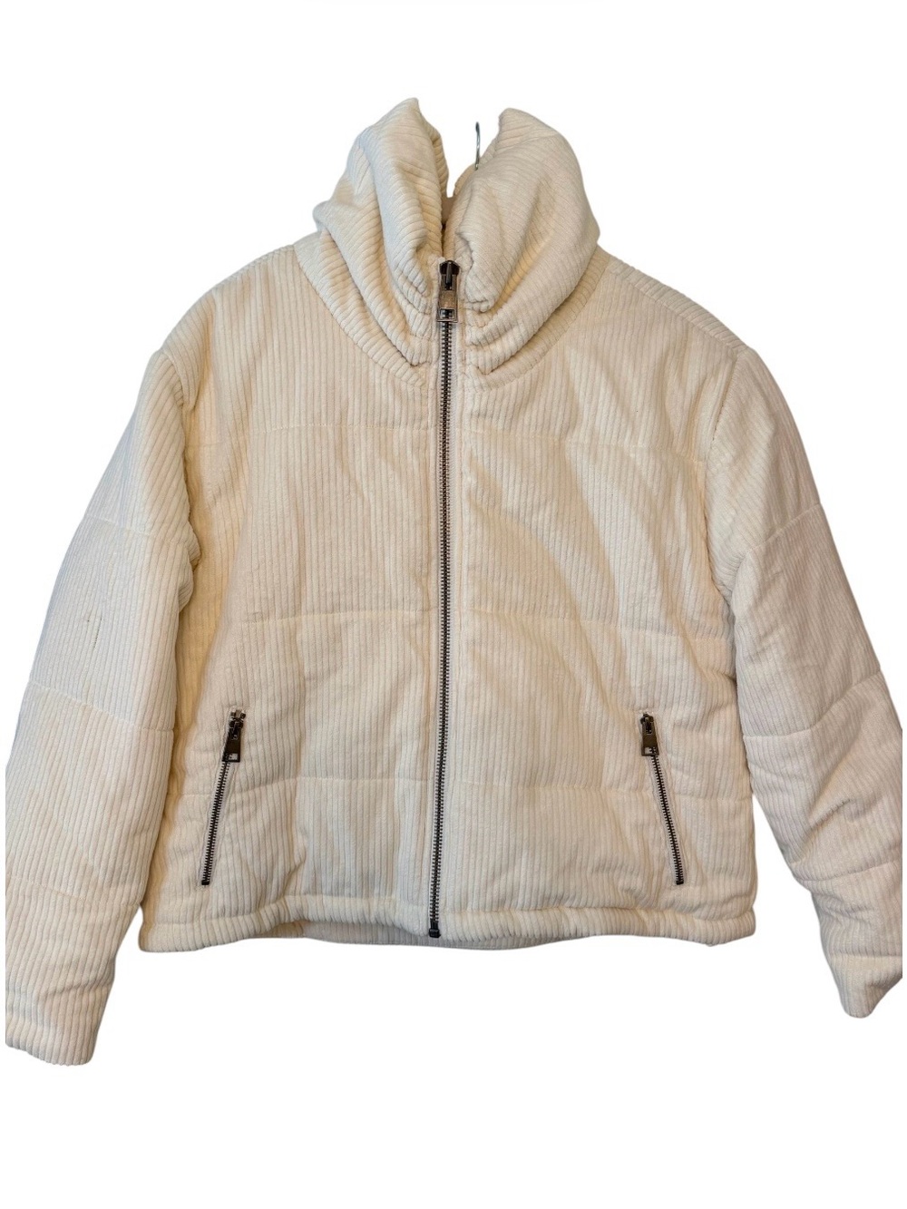 Cleo + Wolf Cozy Corduroy Puffer Jacket - Cream Zip up Size Medium